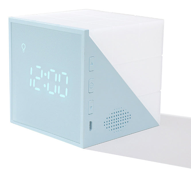 Skorter | Cube Alarm Clock, with Colorful Lights, Voice-control Night Light, Timer, Temperature Display and Long Battery Life, for Home & Office
