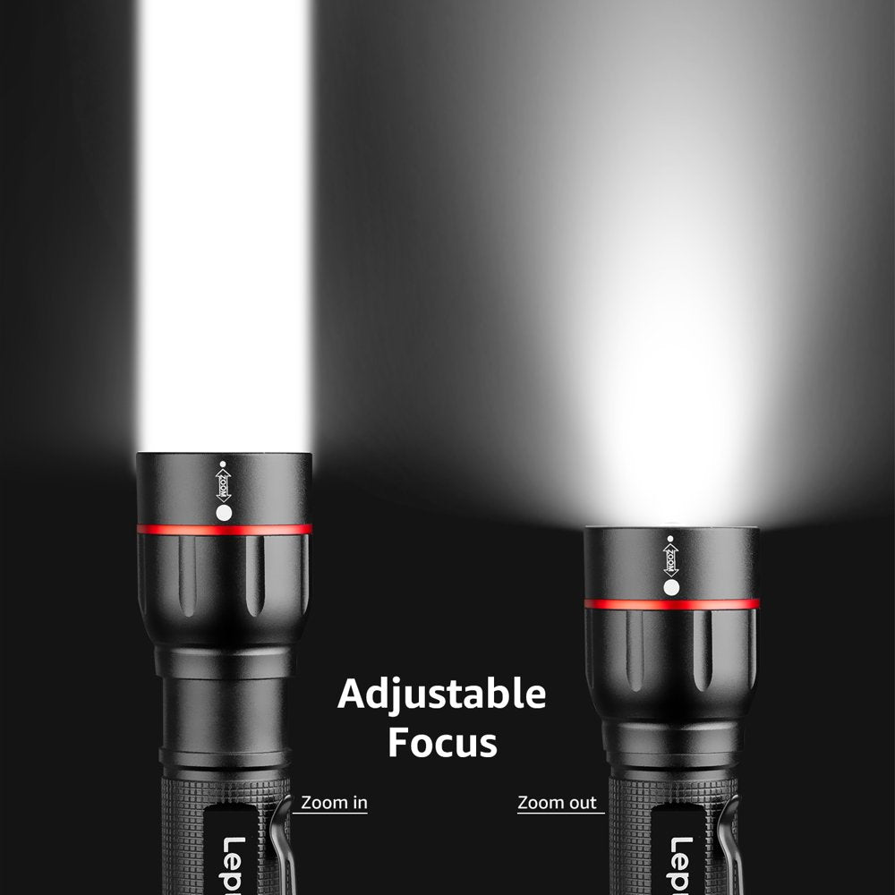 Skorter | 2-Pack LED Flashlights with Hook LE2050 Flashlight High Lumen Super Bright, 5 Light Settings, Zoomable Waterproof Lightweight Flashlights for Emergencies, Camping, Powered by AAA Battery,