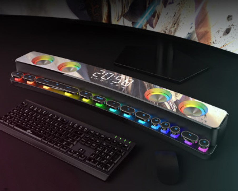 Skorter | Bluetooth Gaming Speaker, with RGB Lighting, Bluetooth 5.0, Dual Diaphragm, Dual Speakers, Mechanical Buttons, Clock & Alarm