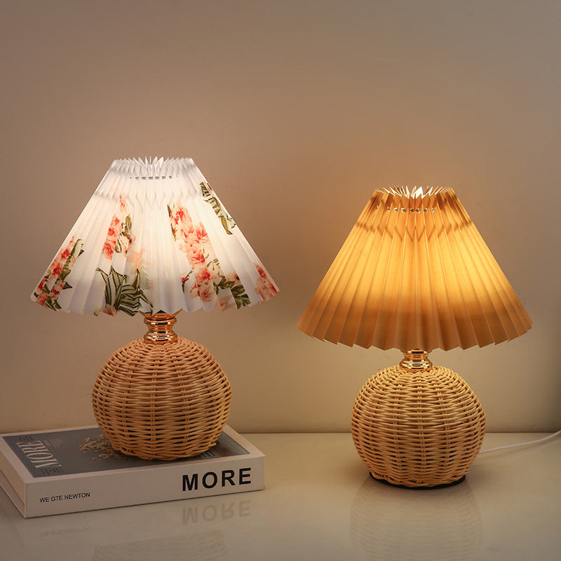 Skorter | RattaLume Nordic LED Table Lamp | Woven Rattan & Foldable Fabric Shade | Mood Light | Decor for the Bedroom
