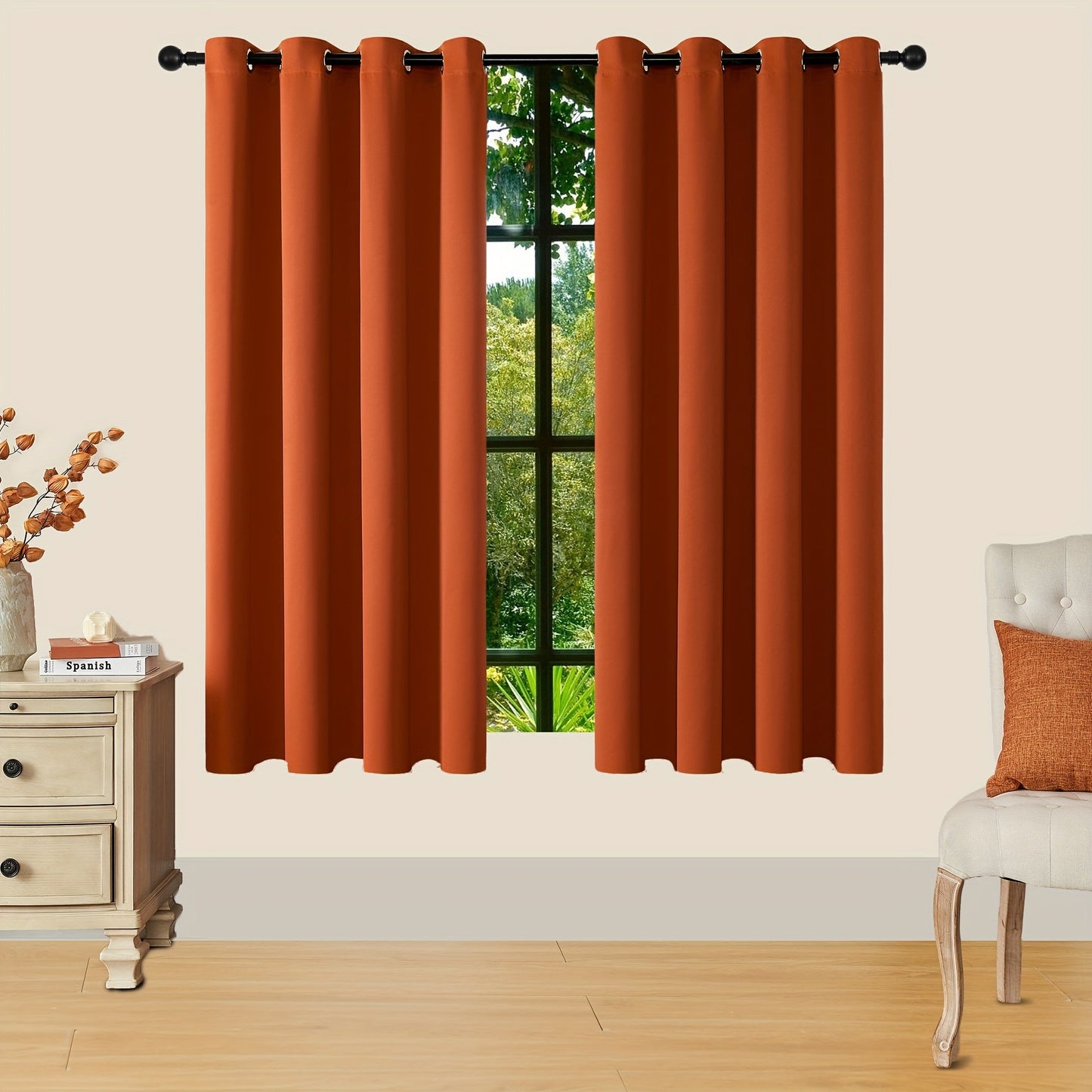 Skorter | Blackout Curtains - 2 Pieces Modern Polyester Curtains with Thermal Insulation and Rings