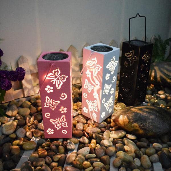 Skorter | Solar Butterfly Rose Pattern Hollow Column LED Outdoor Waterproof Decorative Lamp