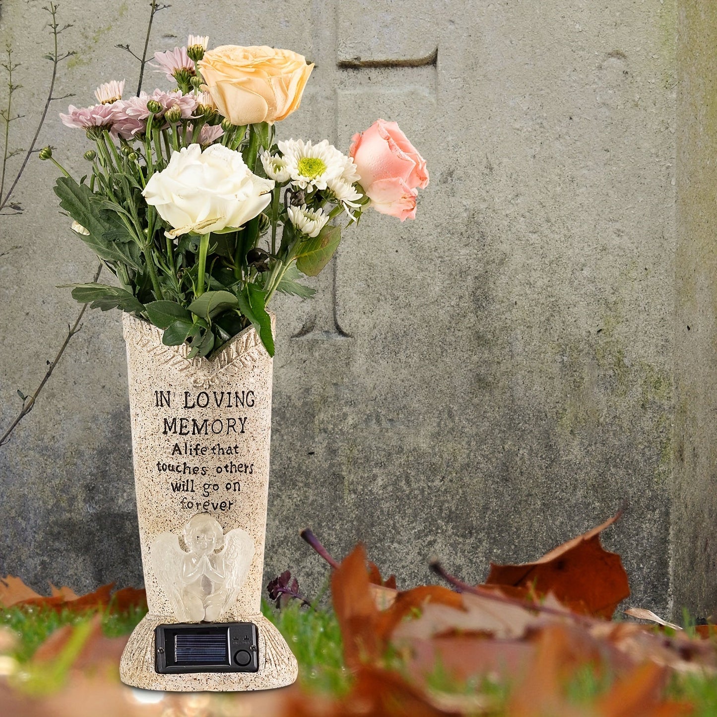 Skorter | Solar Powered LED Cemetery Vase with Detachable Spike – Rechargeable, Weather-Resistant Memorial Gravestone Decoration for Fresh or Artificial Flowers – Thoughtful Memorial Gift