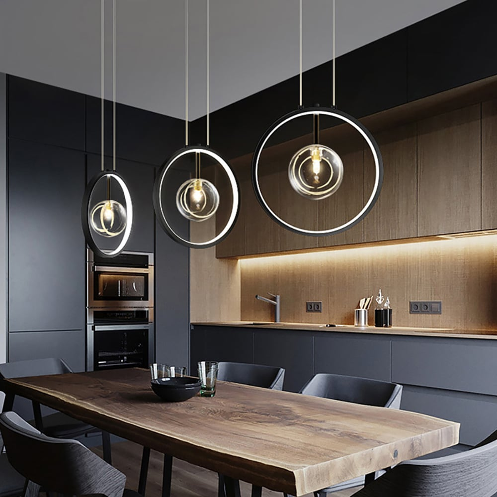 Skorter | LumoGlobe – Minimalist Black Pendant Lamp with Glass LED Sphere