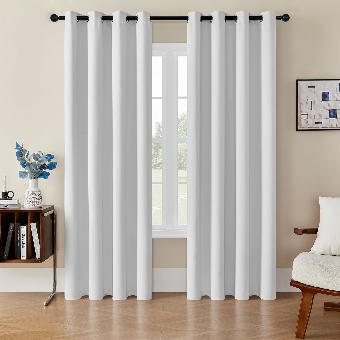 Skorter | Blackout Curtains - 2 Pieces Modern Polyester Curtains with Thermal Insulation and Rings