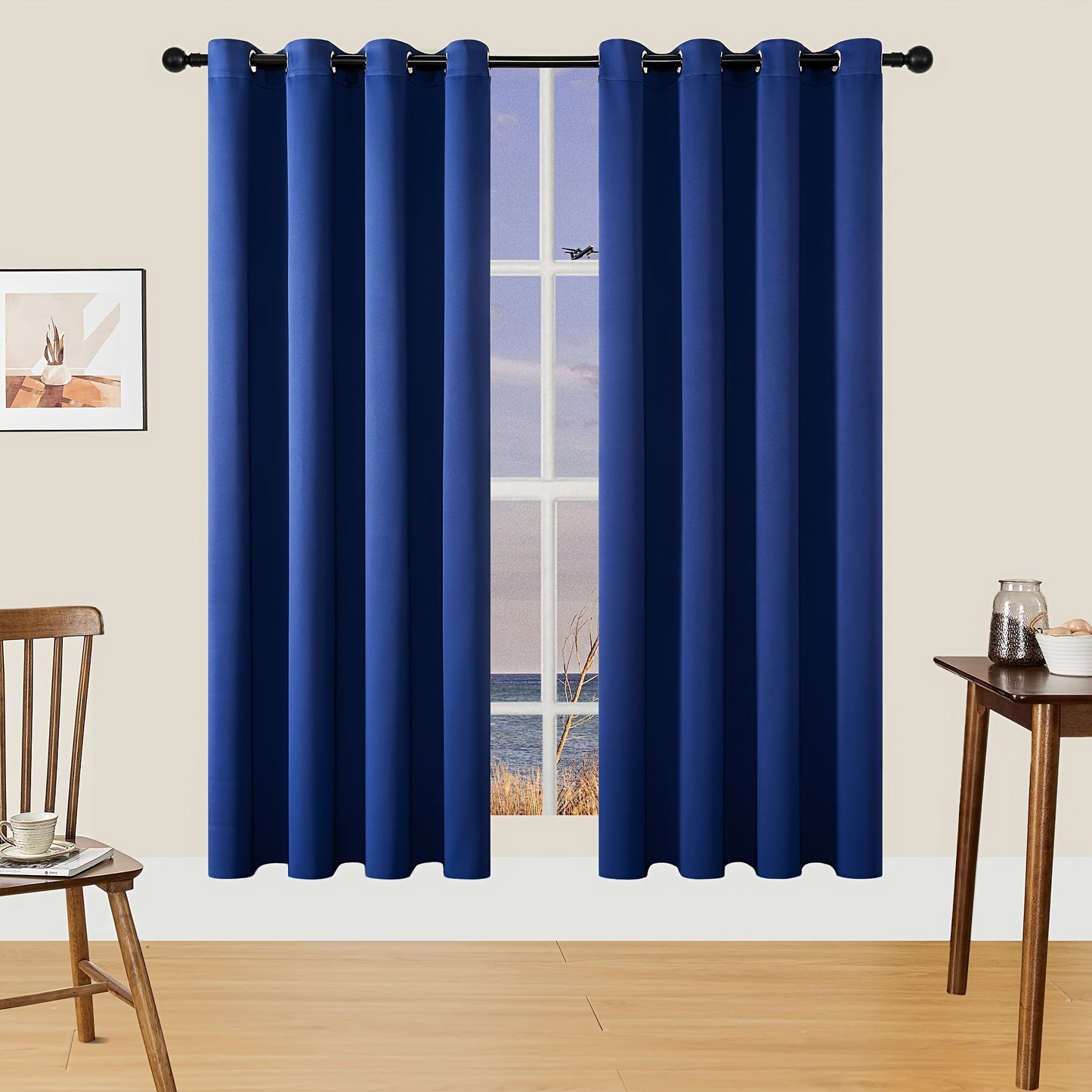 Skorter | Blackout Curtains - 2 Pieces Modern Polyester Curtains with Thermal Insulation and Rings