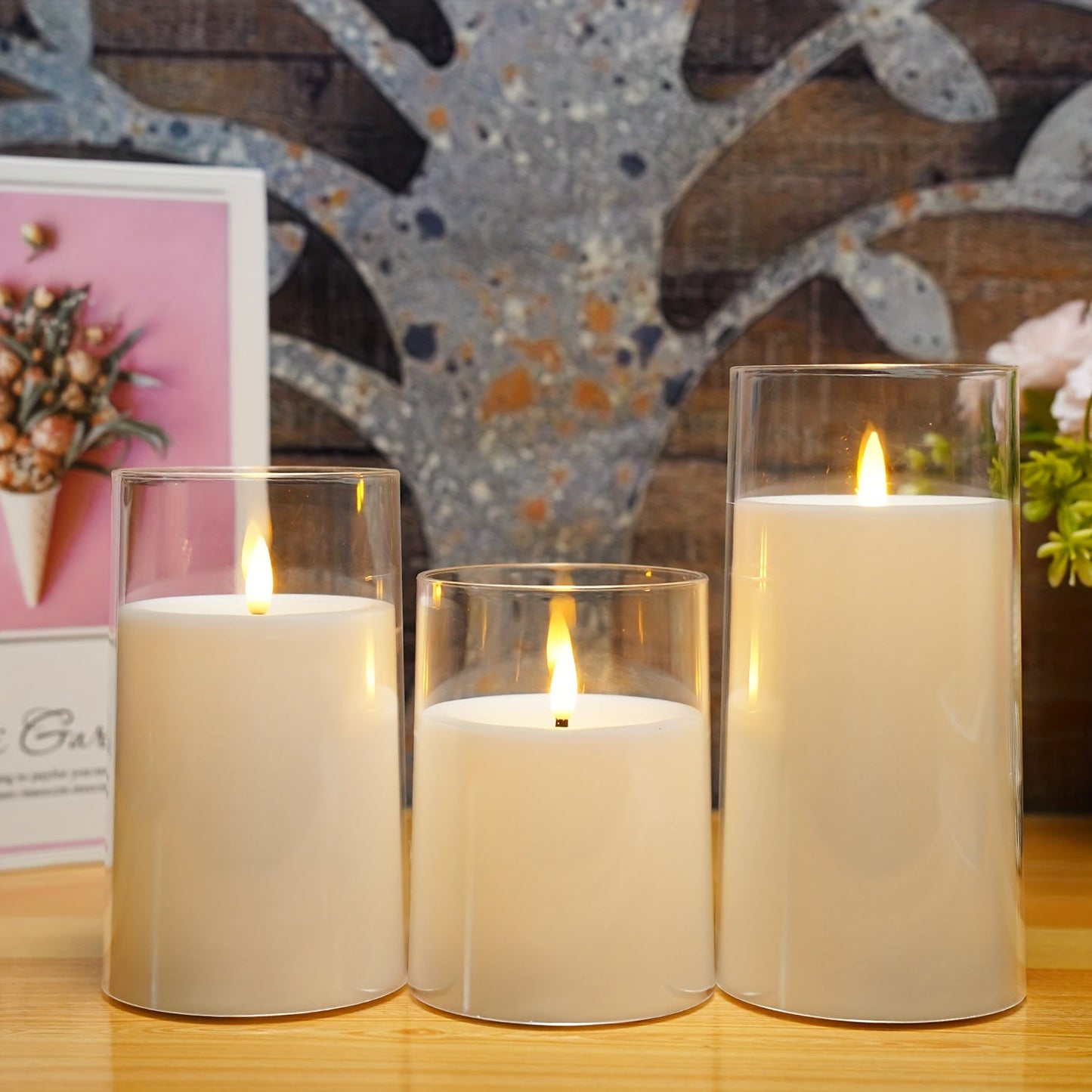 Skorter | Flameless Candle Set with Remote Control - LED Light for Christmas & Halloween Decor (Set of 3 - White)