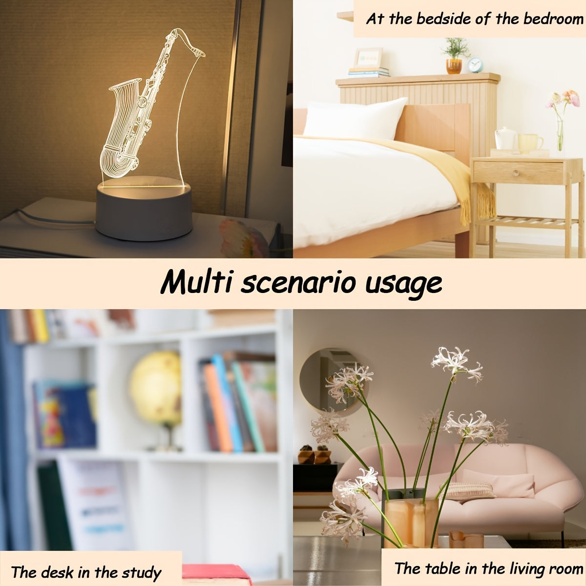Skorter | SaxGlow - 3D Saxophone LED Night Light, USB-Powered Table Lamp
