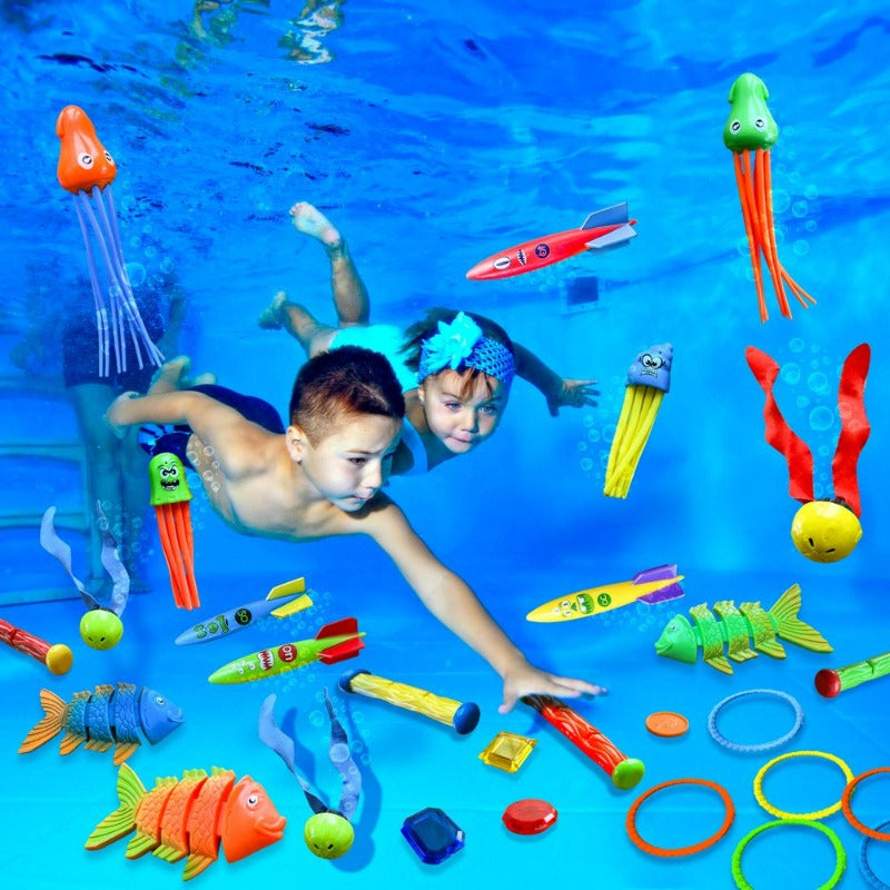 Skørter | 30 Pcs Swimming Toy Set with Storage Bag & Water Toys Swimming Learning & Diving Skills Development for Kids