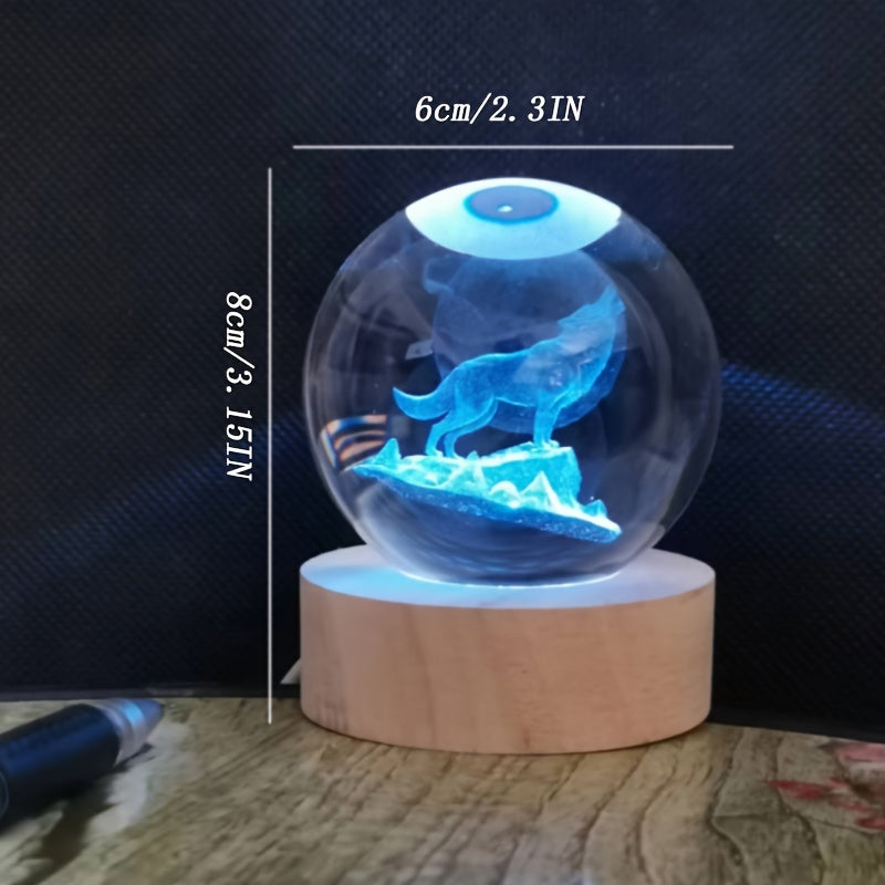 Skorter | WolfLamp - 3D Howling Wolf Glass Snow Globe USB Night Light