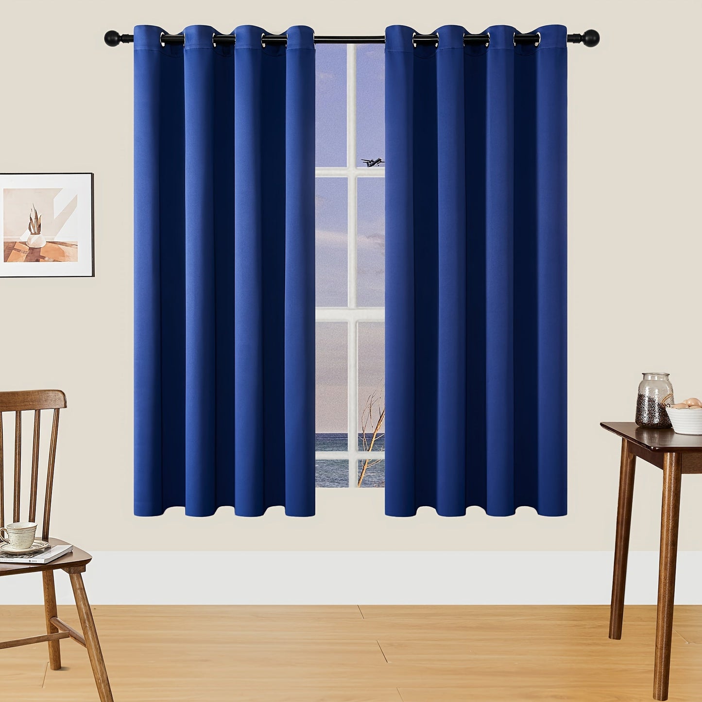 Skorter | Blackout Curtains - 2 Pieces Modern Polyester Curtains with Thermal Insulation and Rings