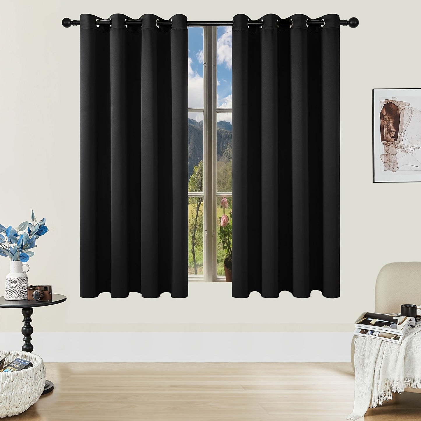 Skorter | Blackout Curtains - 2 Pieces Modern Polyester Curtains with Thermal Insulation and Rings