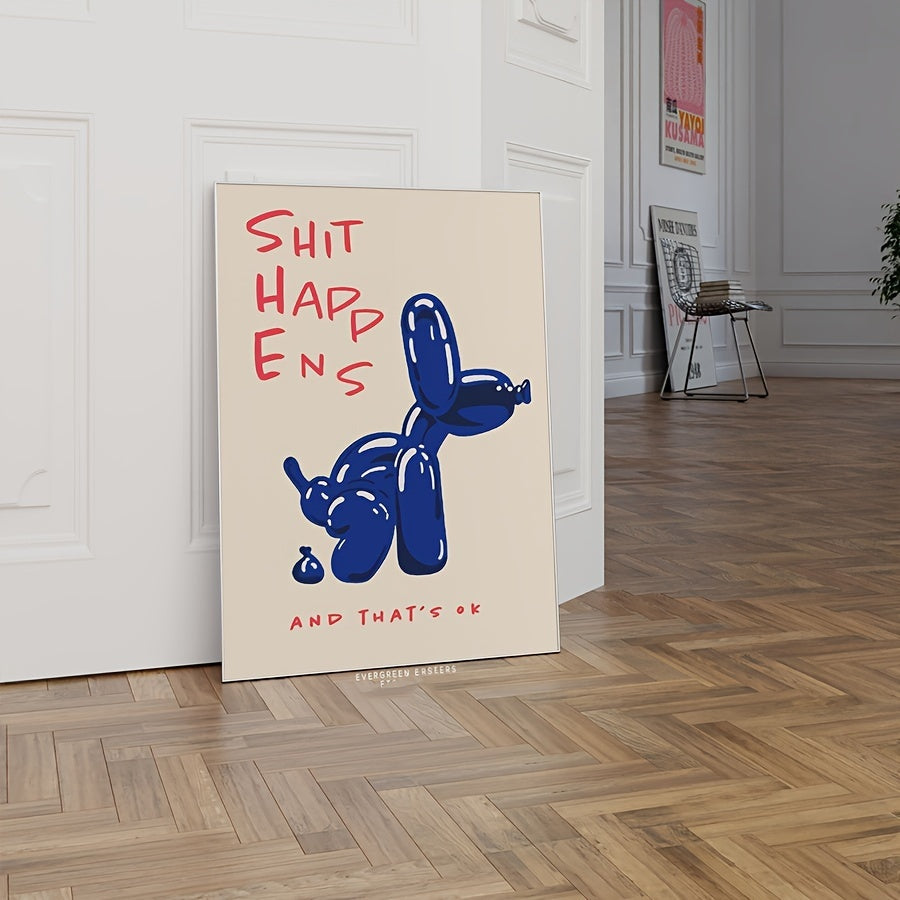 Skorter | 1 Piece Frame-free Modern Canvas Poster - Inspirational Blue & Red Typography, Balloon Dog Print Wall Decoration