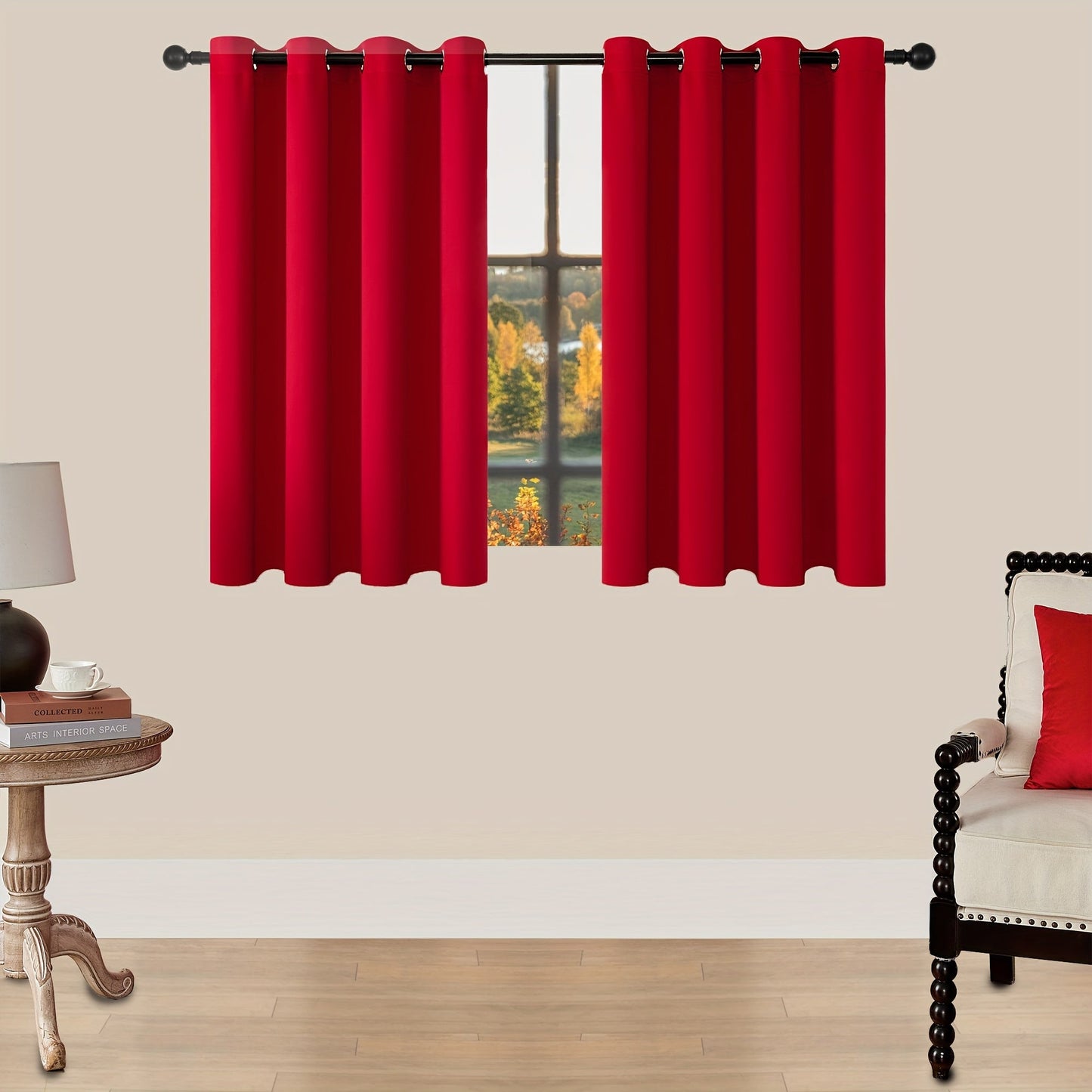 Skorter | Blackout Curtains - 2 Pieces Modern Polyester Curtains with Thermal Insulation and Rings