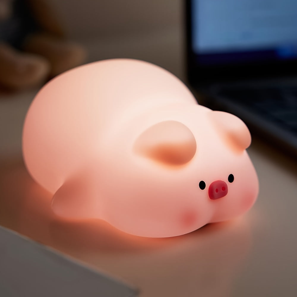 Skorter | PiggyGlow - Cute Pink Pig LED Night Light, Rechargeable and Touch Controlled