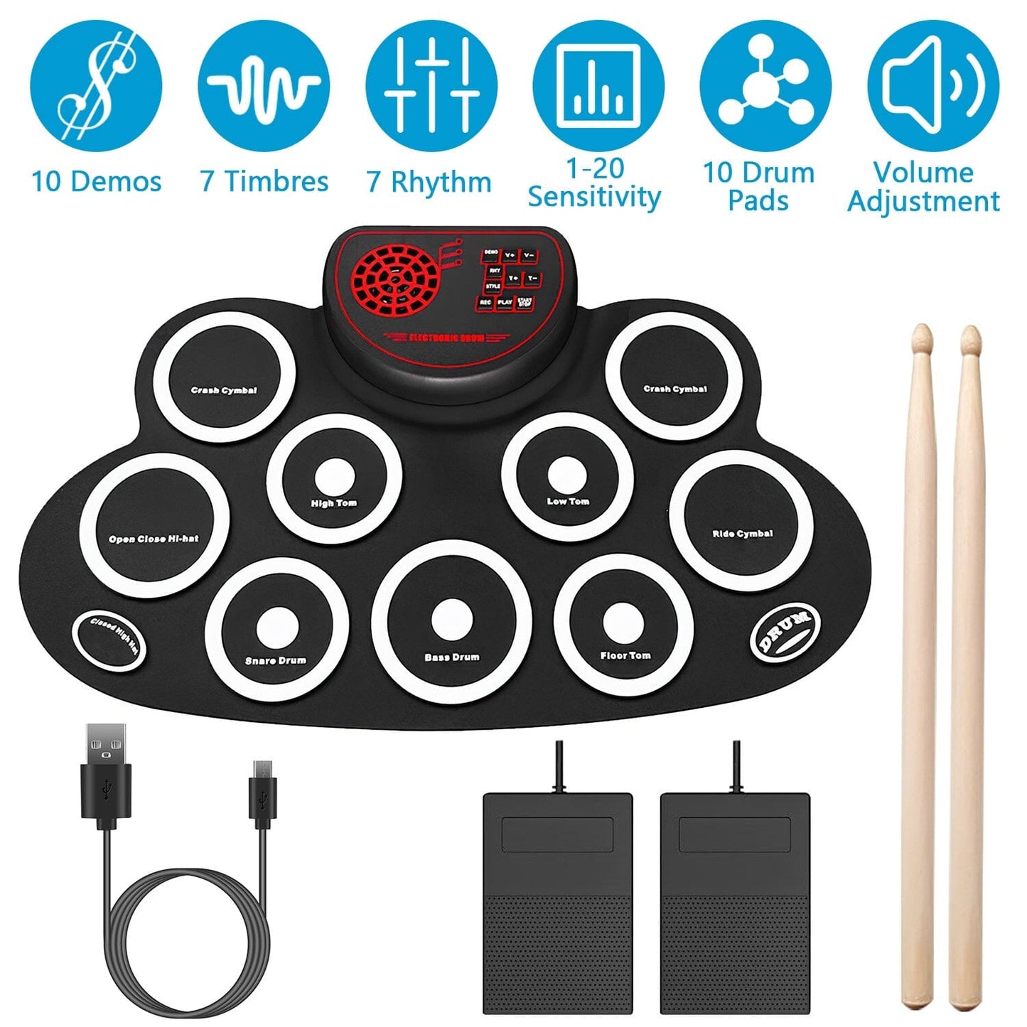 Skorter | 10 Pads Electric Drum Set Foldable