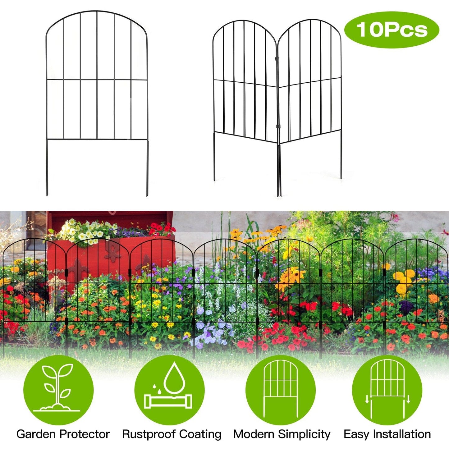 Skorter | 10 pieces: Decorative garden fence stainless steel wire curved fence