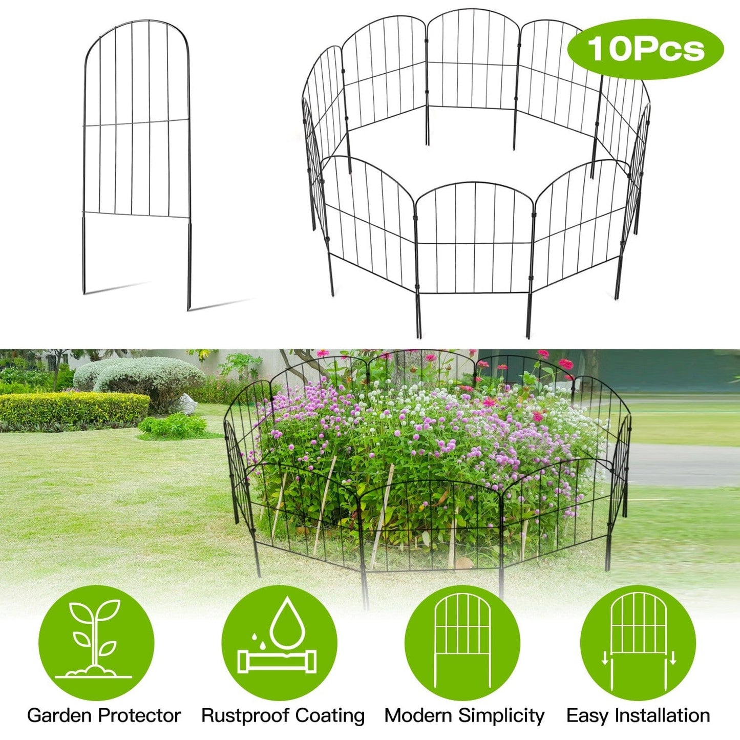 Skorter | 10 pieces: Decorative garden fence stainless steel wire curved fence