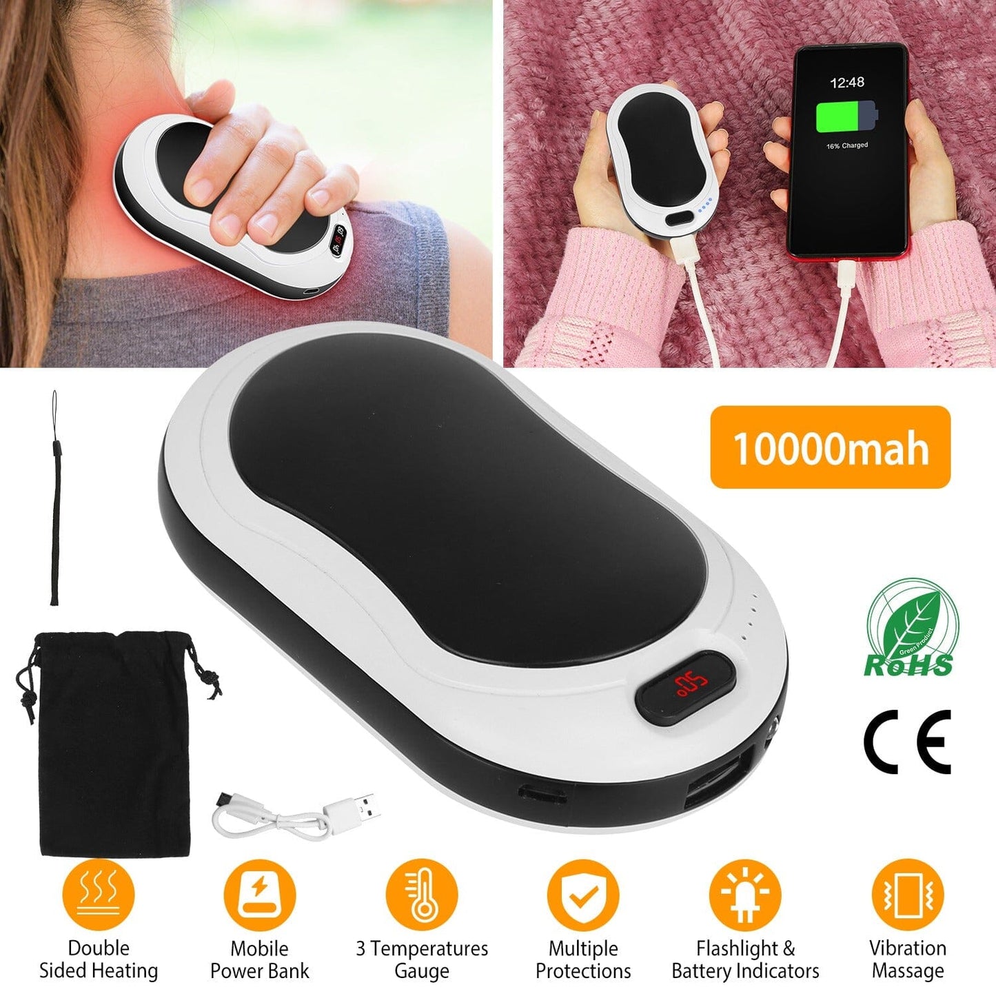 Skorter | 10000mAh Power Bank Rechargeable Pocket Warmth Double-Sided Heating