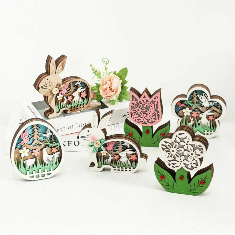 skorter | Easter Wooden Ornaments With LED Light Bunny Table Easter Decorations