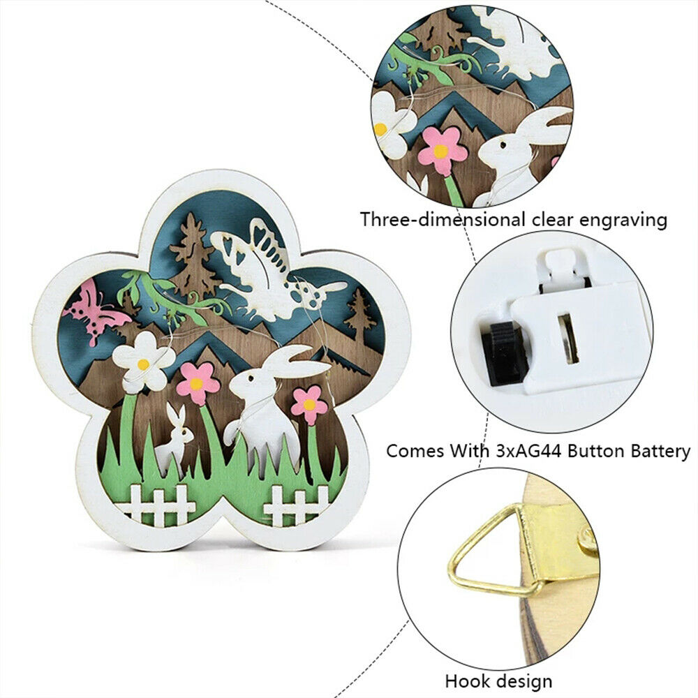 skorter | Easter Wooden Ornaments With LED Light Bunny Table Easter Decorations