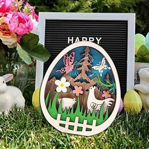skorter | Easter Wooden Ornaments With LED Light Bunny Table Easter Decorations
