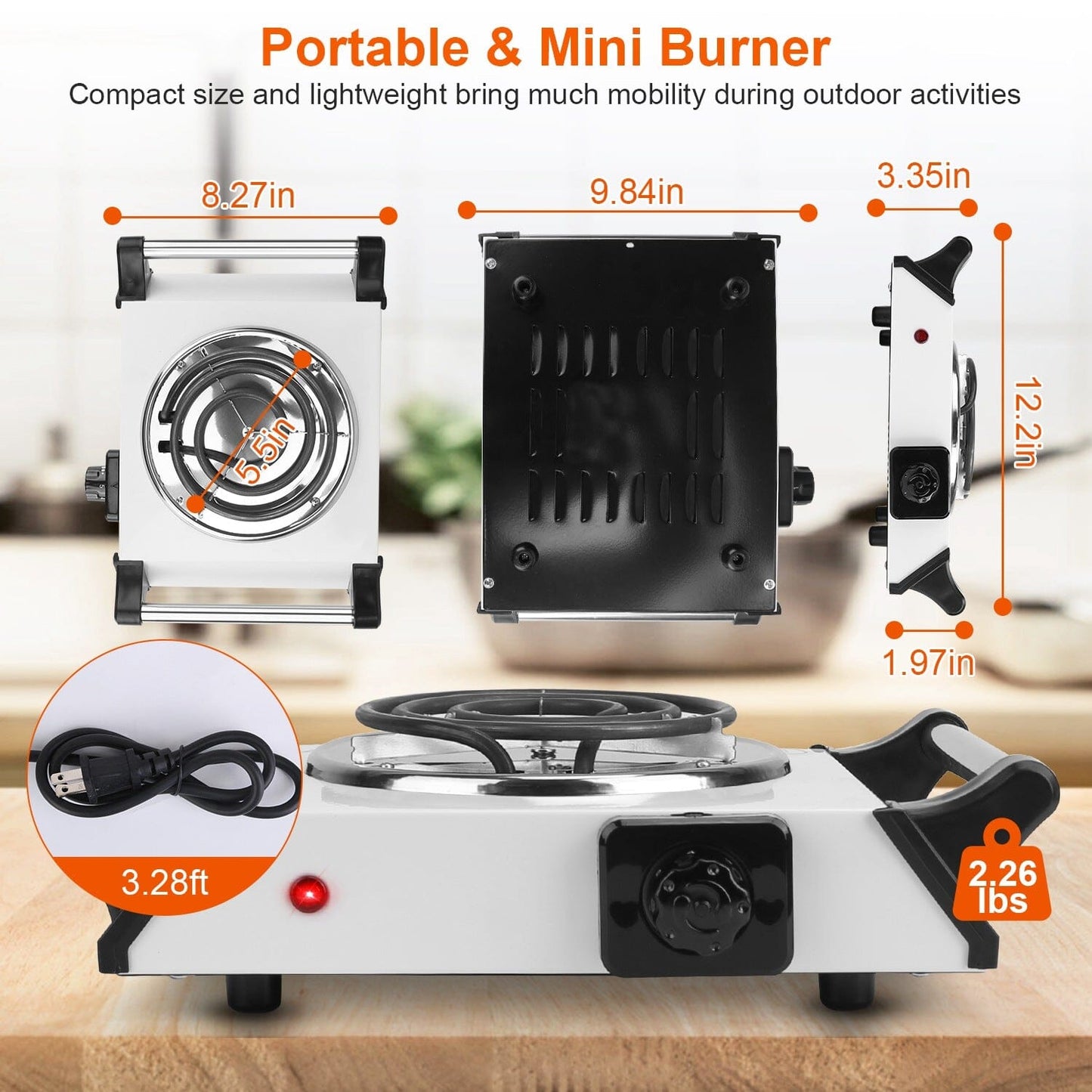 Skorter | 1000W Electric Burner Portable Coil Heating Stove Plates Countertop