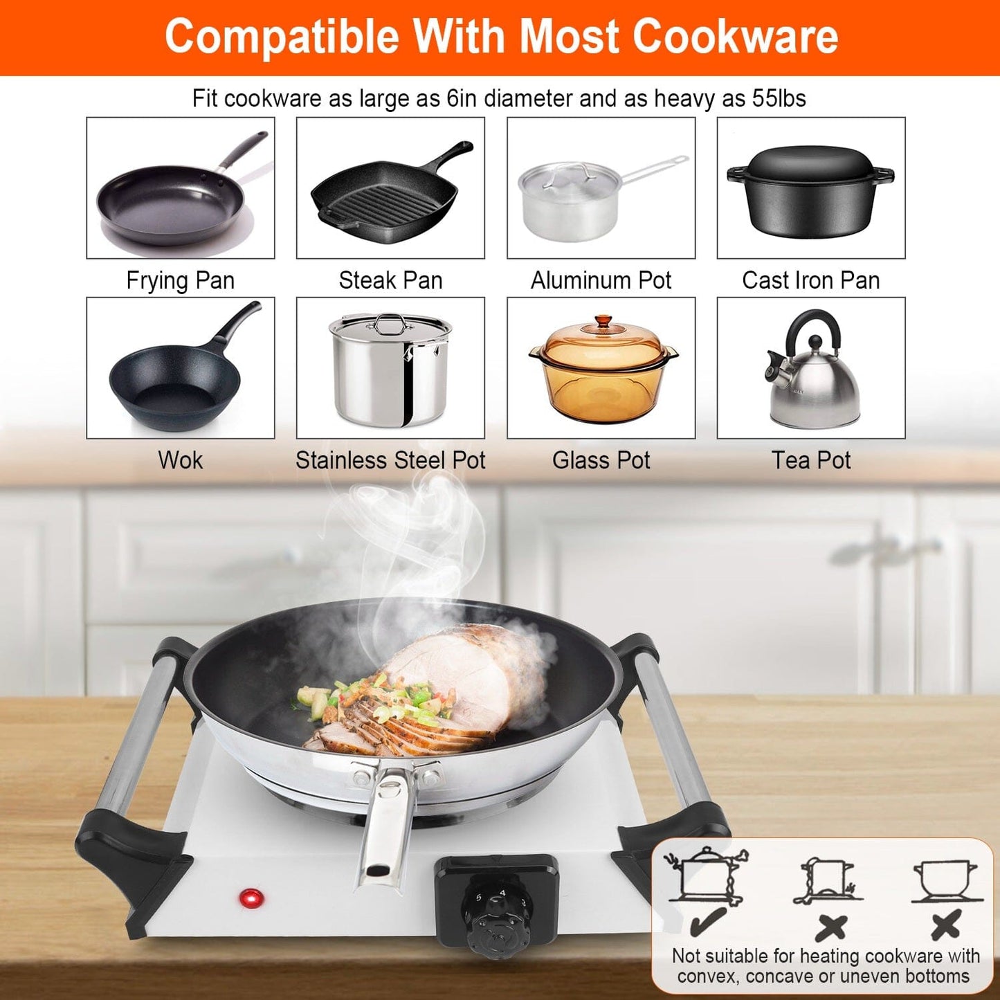 Skorter | 1000W Electric Burner Portable Coil Heating Stove Plates Countertop