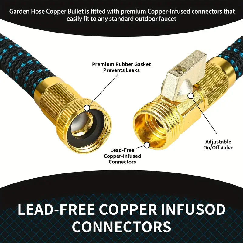 Skorter | 100ft Lightweight & No-Kink Flexible Garden Hose - 8 Function Nozzle, 3/4 Inch Solid Brass Fittings