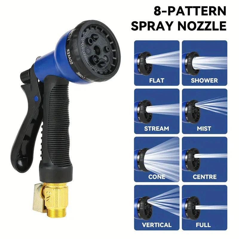 Skorter | 100ft Lightweight & No-Kink Flexible Garden Hose - 8 Function Nozzle, 3/4 Inch Solid Brass Fittings
