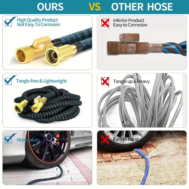 Skorter | 100ft Lightweight & No-Kink Flexible Garden Hose - 8 Function Nozzle, 3/4 Inch Solid Brass Fittings