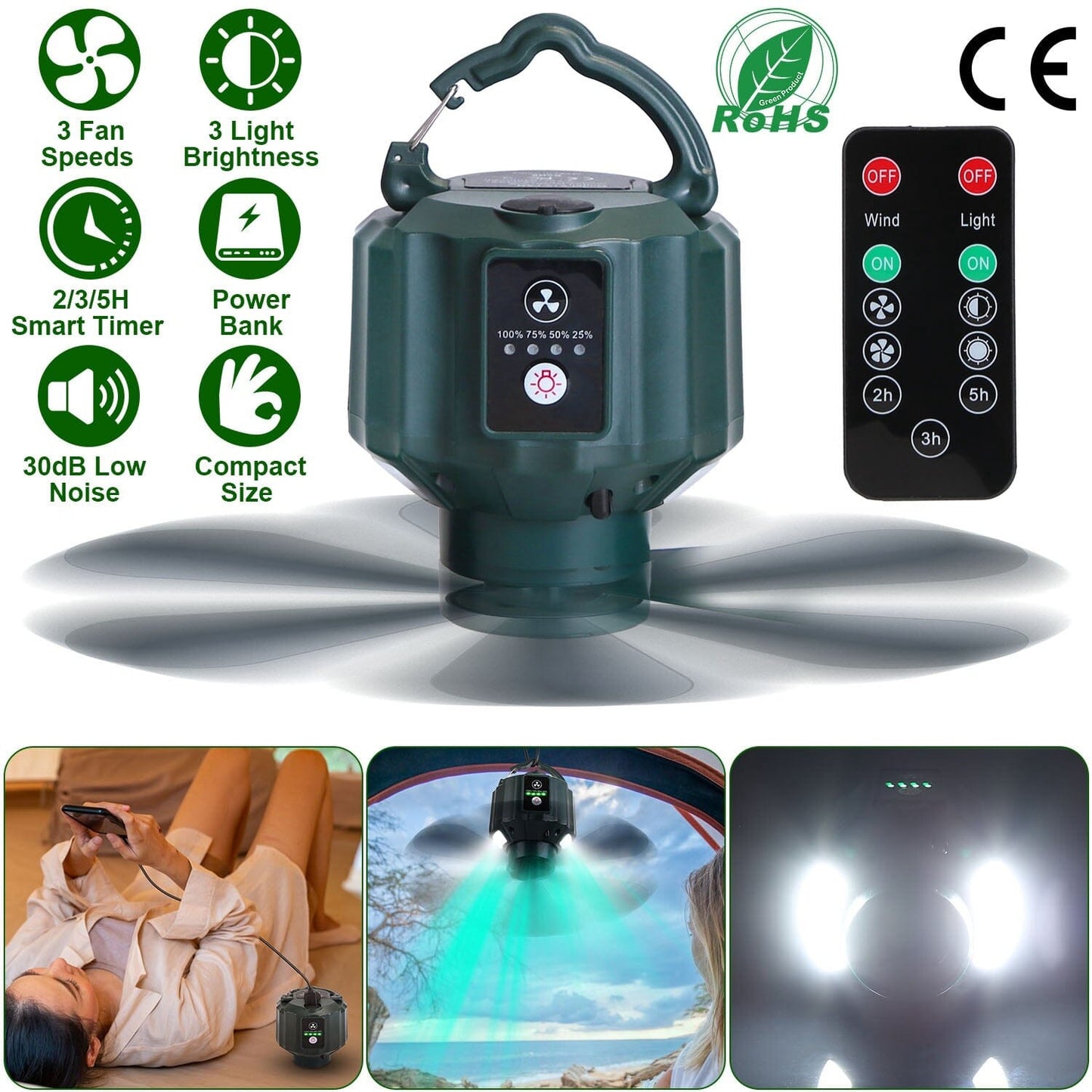 Skorter | 10400mAh USB Battery Powered Hanging Tent Lantern Fan Power Bank