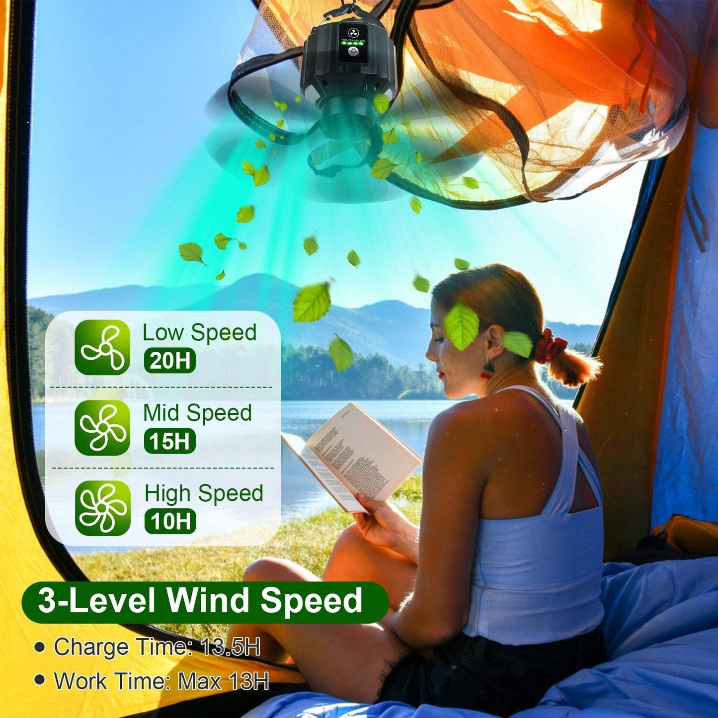 Skorter | 10400mAh USB Battery Powered Hanging Tent Lantern Fan Power Bank