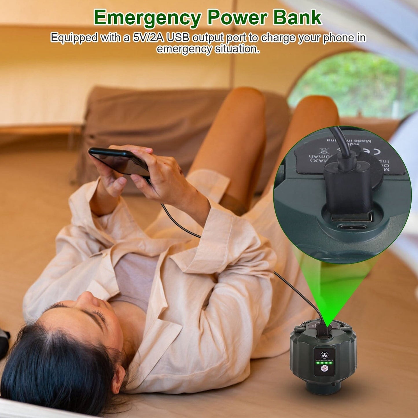 Skorter | 10400mAh USB Battery Powered Hanging Tent Lantern Fan Power Bank