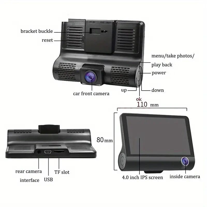 Skorter | 1080P 3-camera recorder Dash Cam with night vision