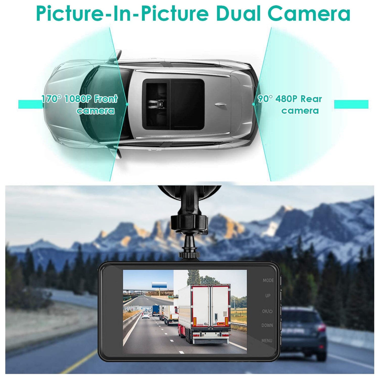 Skorter | 1080P 4-inch touchscreen dual dash cam
