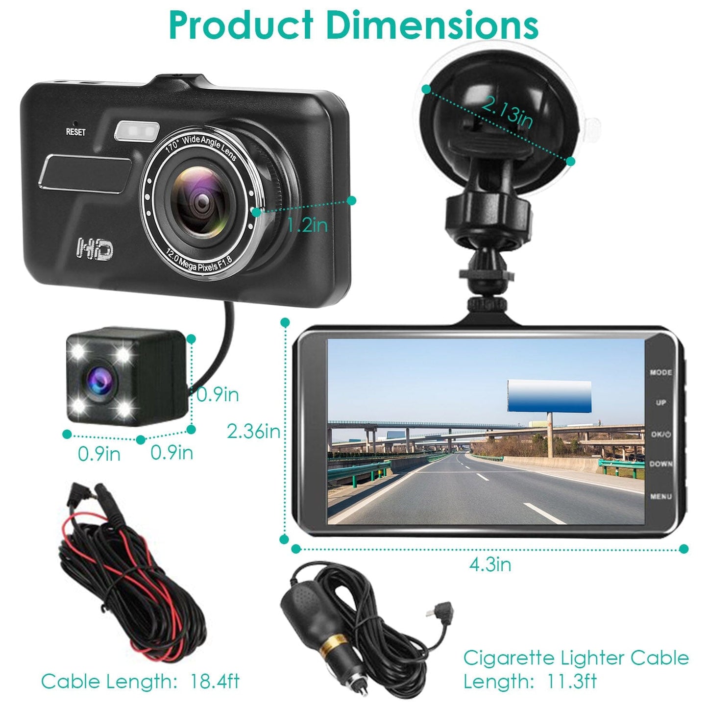 Skorter | 1080P 4-inch touchscreen dual dash cam