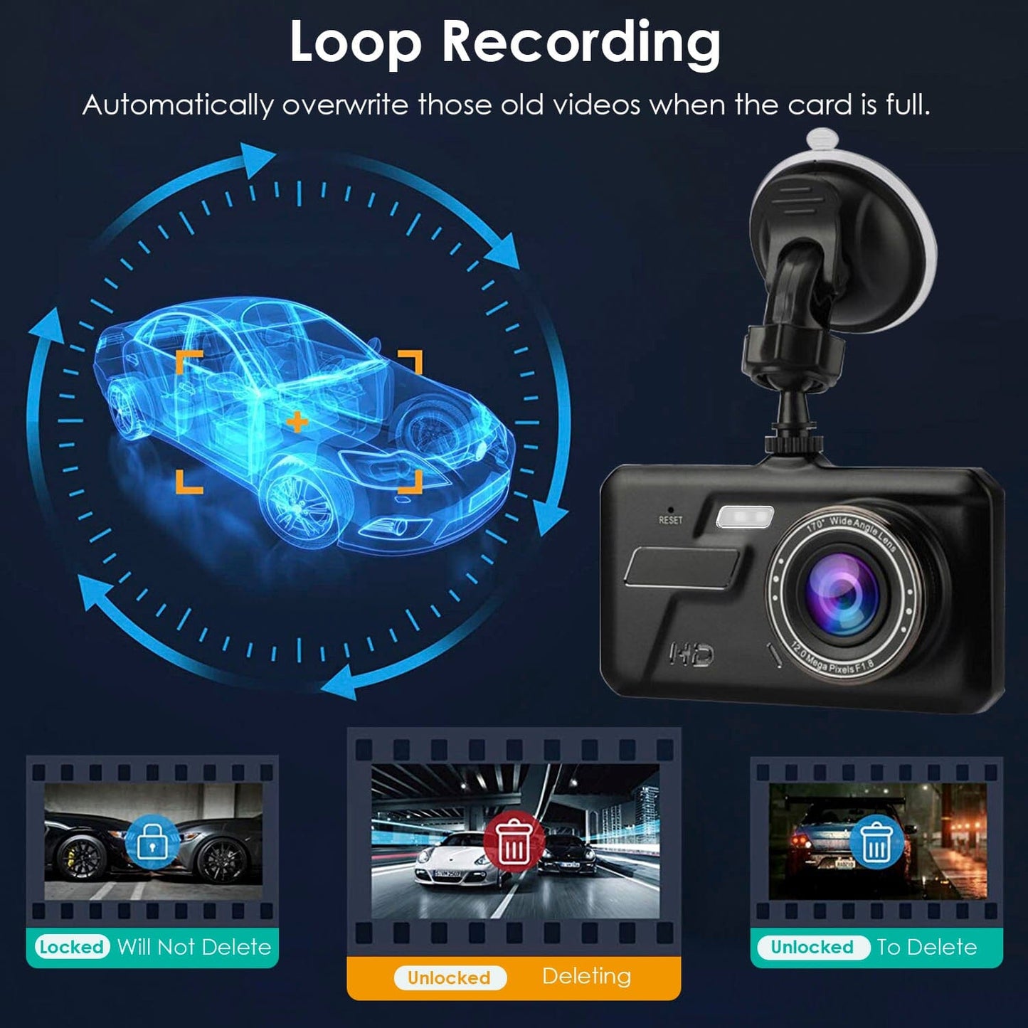 Skorter | 1080P 4-inch touchscreen dual dash cam