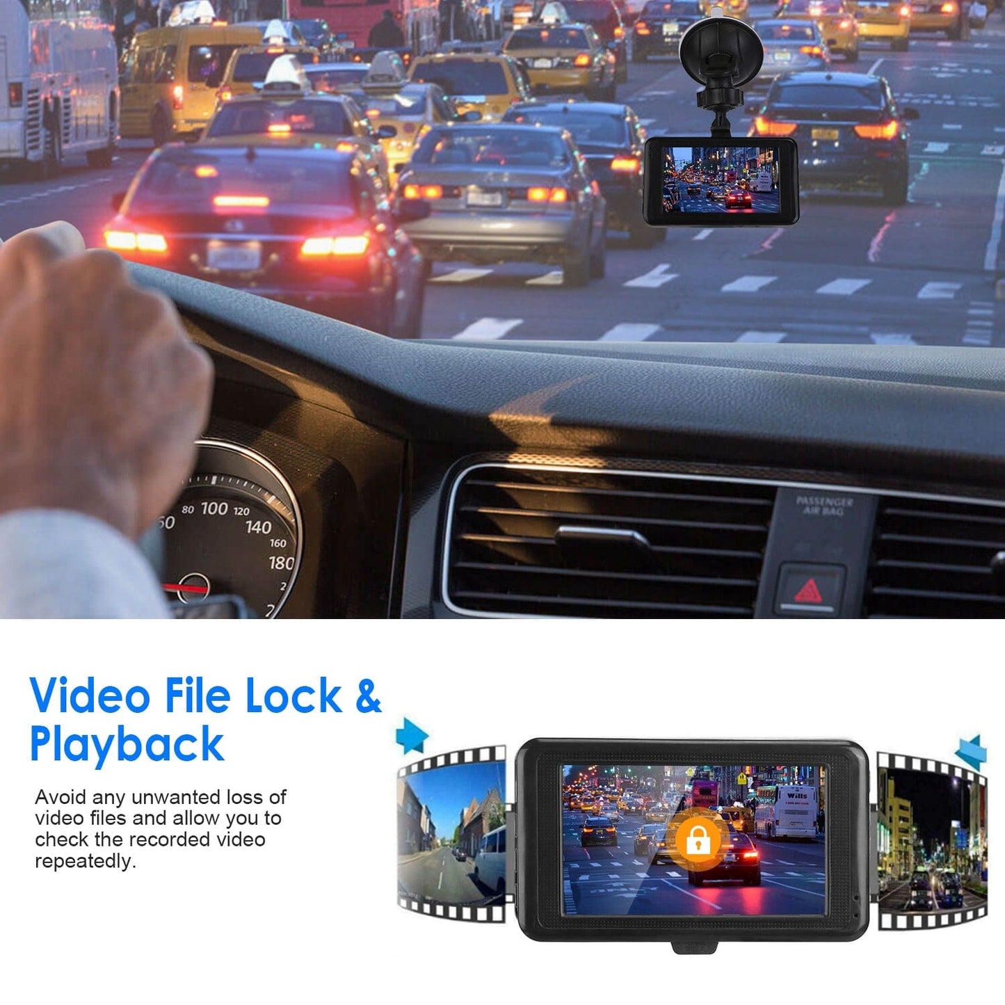Skorter | 1080P Car DVR 3" Camera Dash Cam with 100° Angle Loop Recording Motion Detection