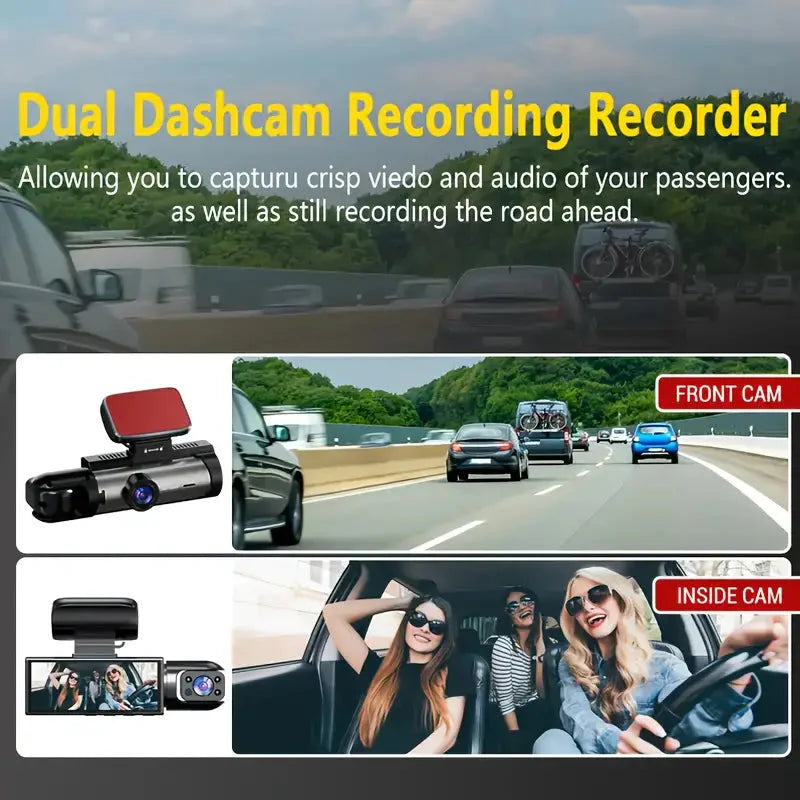 Skorter | 1080P High-Definition Dual Camera Dash Cam for Cars 3.16 Inch IPS Screen GPS and File Change Alert