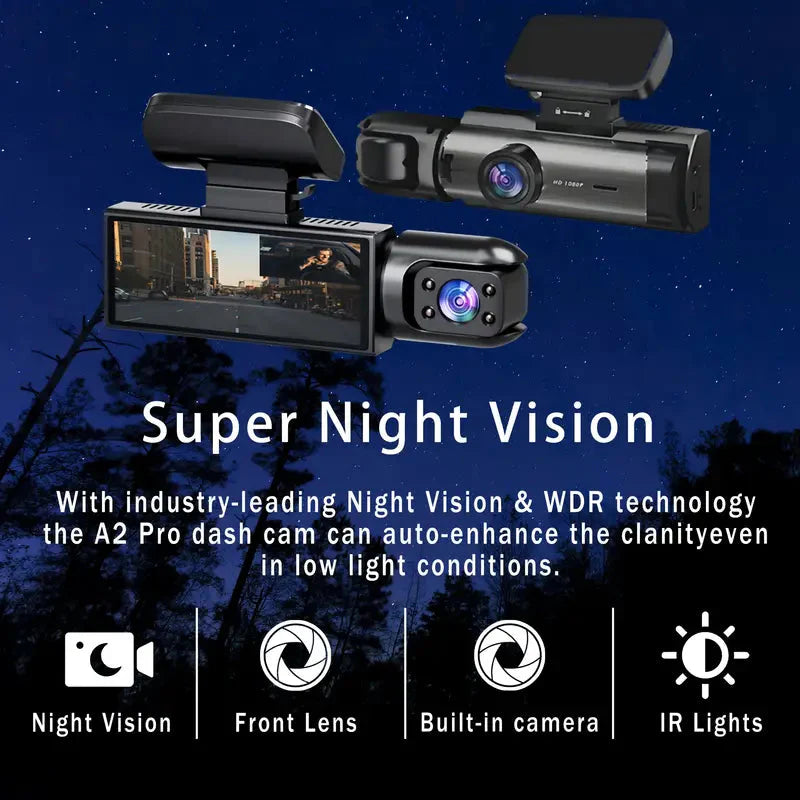 Skorter | 1080P High-Resolution Dual Camera Dash Cam for Cars 3.16 Inch IPS Screen GPS and Filtration Warning