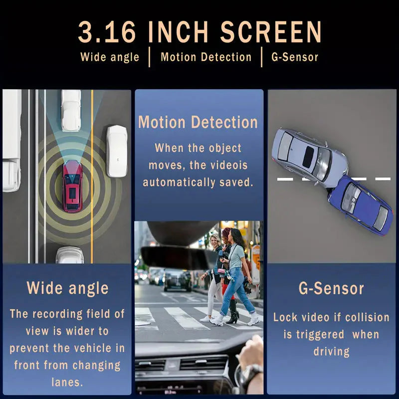 Skorter | 1080P High-Definition Dual Camera Dash Cam for Cars 3.16 Inch IPS Screen GPS and File Change Alert
