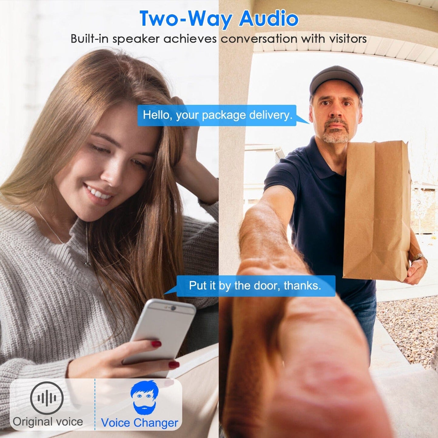 Skorter | 1080P WiFi Security Doorbell Camera 2 Way Audio Free Cloud Storage