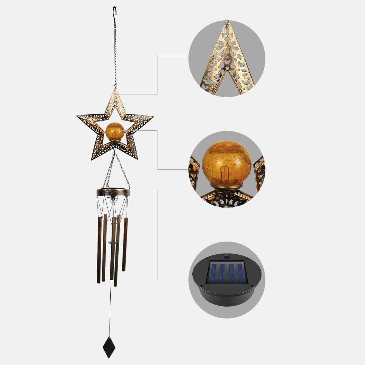 Skorter | Industrial Solar Hanging Wind Chime Lamp Outdoor Decorative LED Pendant Light