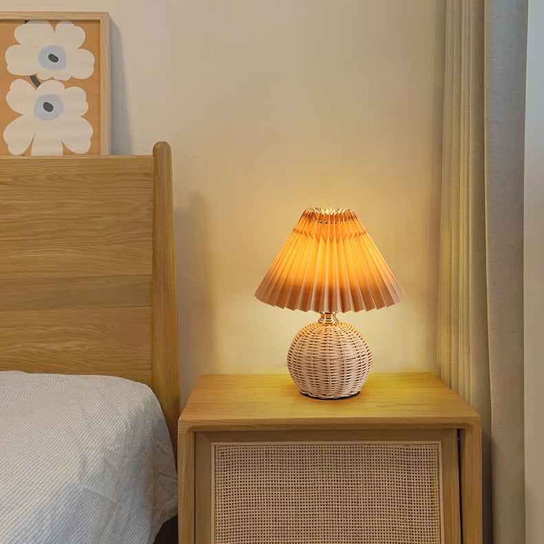 Skorter | RattaLume Nordic LED Table Lamp | Woven Rattan & Foldable Fabric Shade | Mood Light | Decor for the Bedroom
