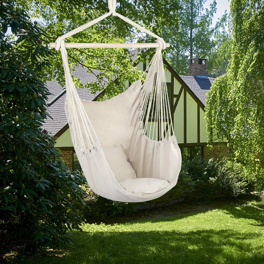 Skørter | Hanging Rope Swing Chair Hammock with Two Cushions