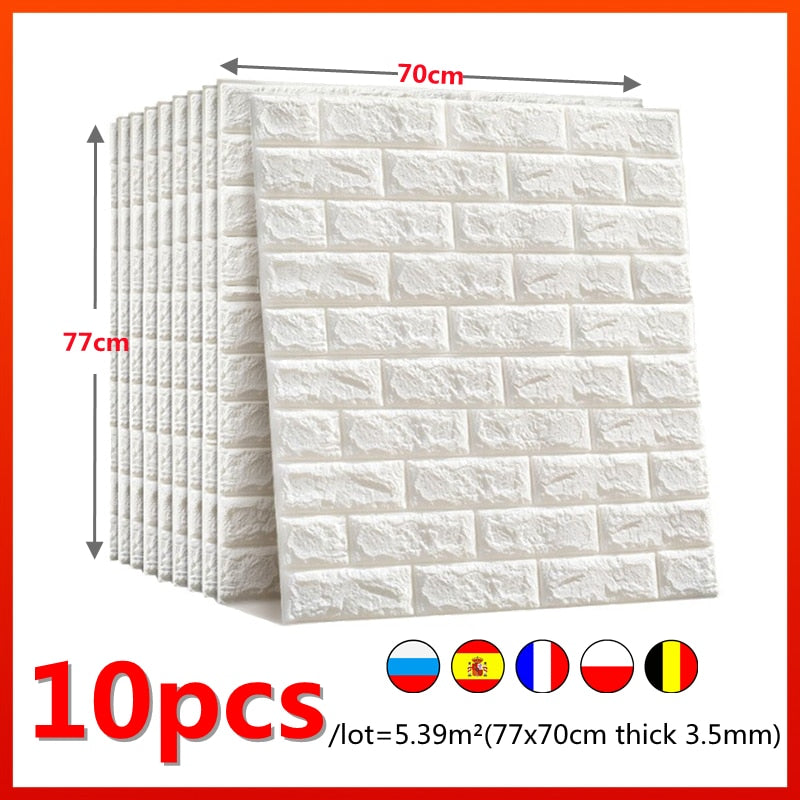 Skorter | 10pcs 3D Wall Sticker Imitation Tile Bedroom Decoration Water Resistant Self Adhesive Wallpaper For Living Room Kitchen TV Background