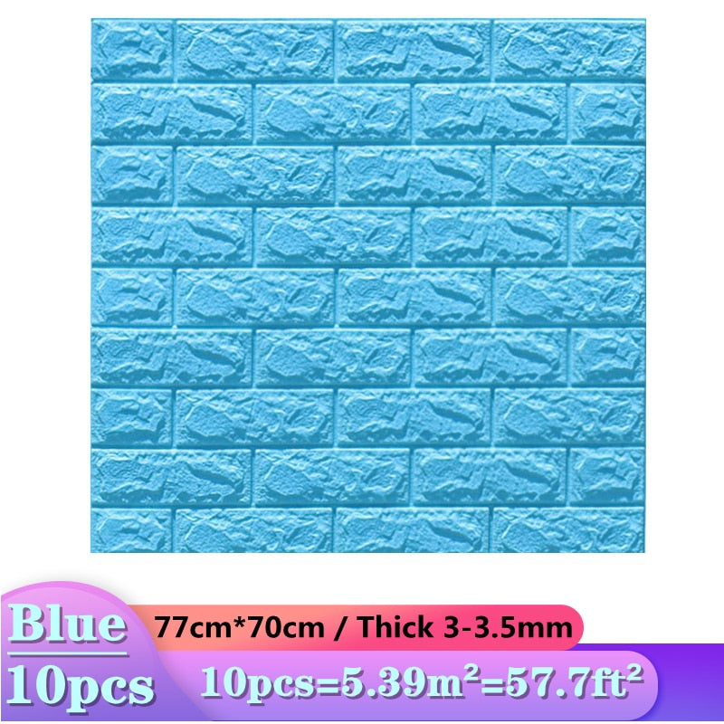 Skorter | 10pcs 3D Wall Sticker Imitation Tile Bedroom Decoration Water Resistant Self Adhesive Wallpaper For Living Room Kitchen TV Background