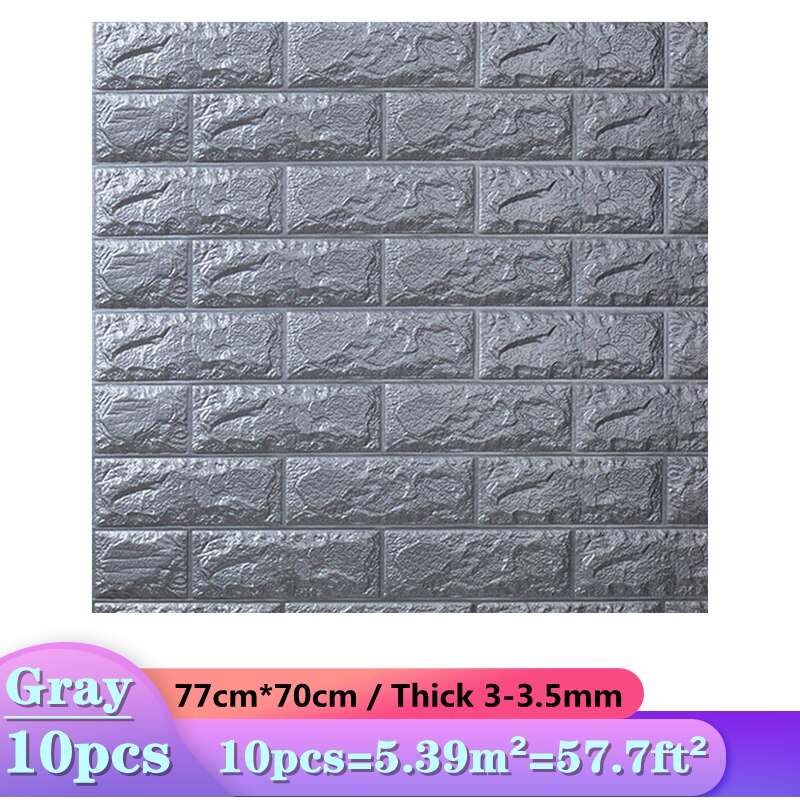 Skorter | 10pcs 3D Wall Sticker Imitation Tile Bedroom Decoration Water Resistant Self Adhesive Wallpaper For Living Room Kitchen TV Background