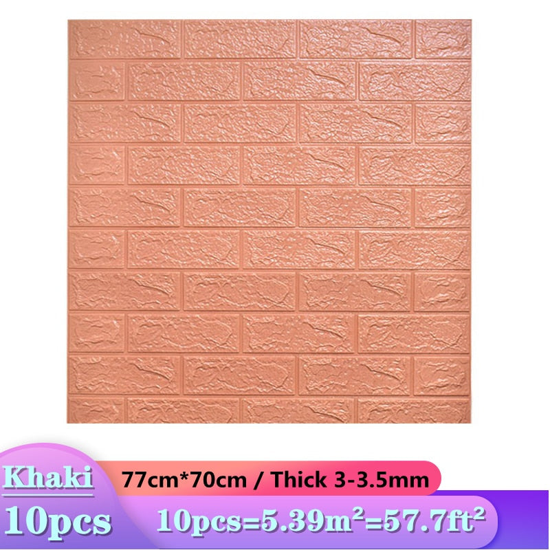 Skorter | 10pcs 3D Wall Sticker Imitation Tile Bedroom Decoration Water Resistant Self Adhesive Wallpaper For Living Room Kitchen TV Background